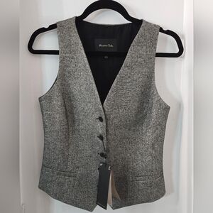 🪅 MASSIMO DUTTI Women Gold Mettalic thread Grey  Sleeveless Small vest